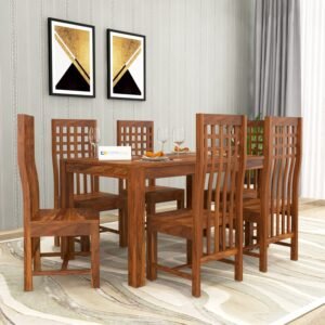 Custom Decor Wood Dinning Table 6 Seater with high Chair Top | Wooden Dining Table with 6 Chairs - Honey Finish