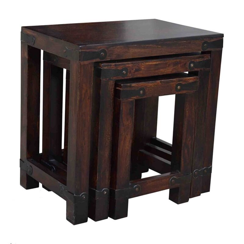 Custom Decor Gibson Brown Solid Wooden Nesting Tables Set of 3 - Dark Walnut