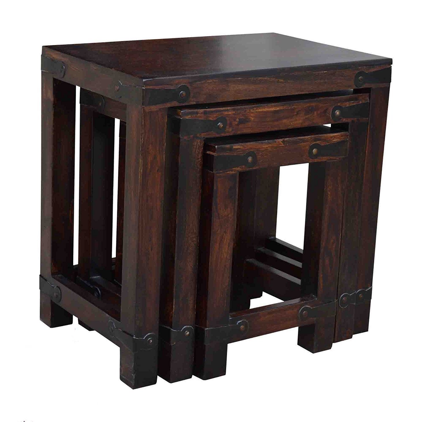 71eIQbhTWJL._SL1500_ (1) Custom Decor Gibson Brown Solid Wooden Nesting Tables Set of 3 - Dark Walnut