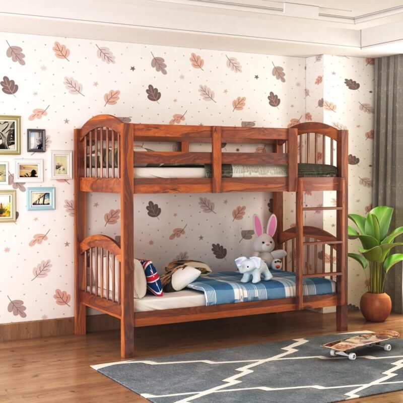 Custom Decor Sheesham Wood Bunk Bed | Wooden Double Bed Bed Furniture for Bedroom | Living Room | Home (Froxy-N)