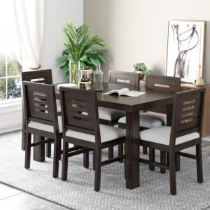CUSTOM DECOR Solid Sheesham Wood Six Seater Dining Table Set with 6 White Colour Cushion Chairs for Dining Room Living Room Home | Dining Table 6 Seater | 6 Seater Dining Table Set (6 Seater, Urban-W)