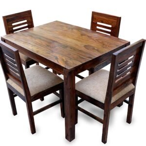 Custom Decor Sheesham Wood 4 Seater Dining Table Set with Chairs for Living Room (Honey Teak Brown)