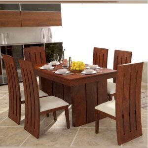 Custom Decor Sheesham Hola Wooden Dining 6 Seater Dining Table- Honey Teak with Foster Chair
