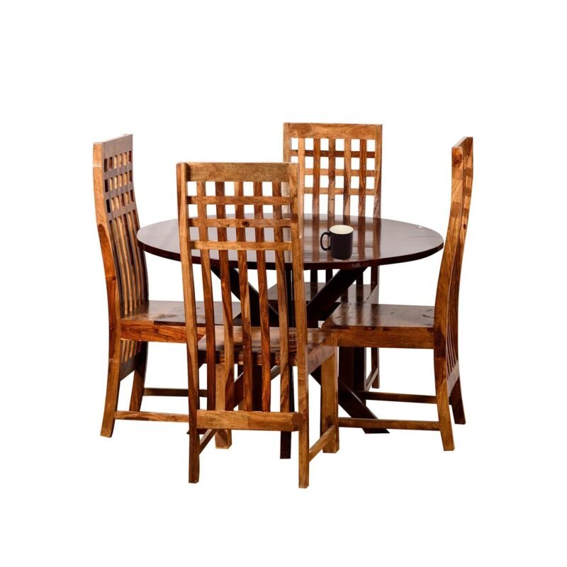 Custom Decor Sheesham Wood Wooden Dining Table with 4 Chairs for Living Room | Brown