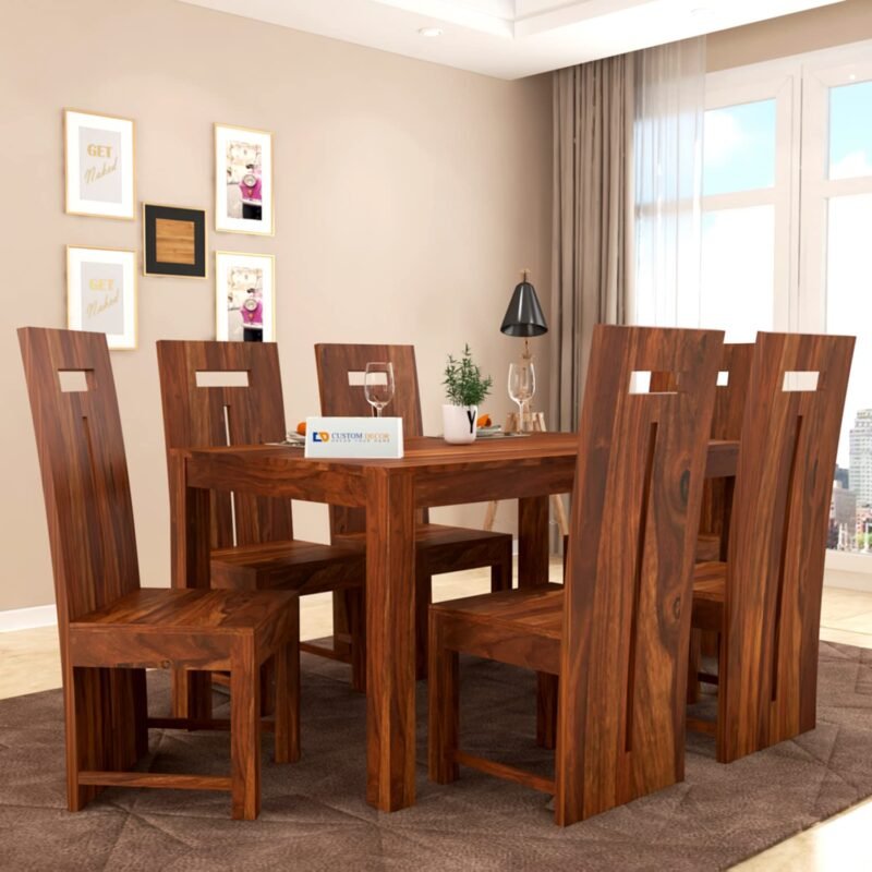 Custom Decor Wood Dinning Table 6 Seater with T-Foster Chair Top | Wooden Dining Table with 6 Chairs - Honey Finish