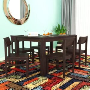 Custom Decor Sheesham Solid Wood Six Seater Dining Table with Six Chairs for Dining Room & Restaurant | Finish - Warm Chestnut