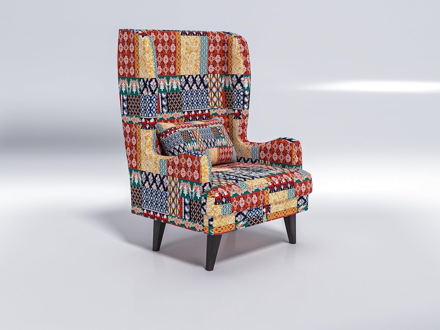 71sIf0Yi8jL._SL1500_ Custom Decor Wooden Wing Chair Without Ottoman Stool | Wingback for Living Room | One Seater Sofa | High Density Foam | Accent Chair for Seating and Home Decor Furniture | (Marwadi, Without Ottoman) - Image 6
