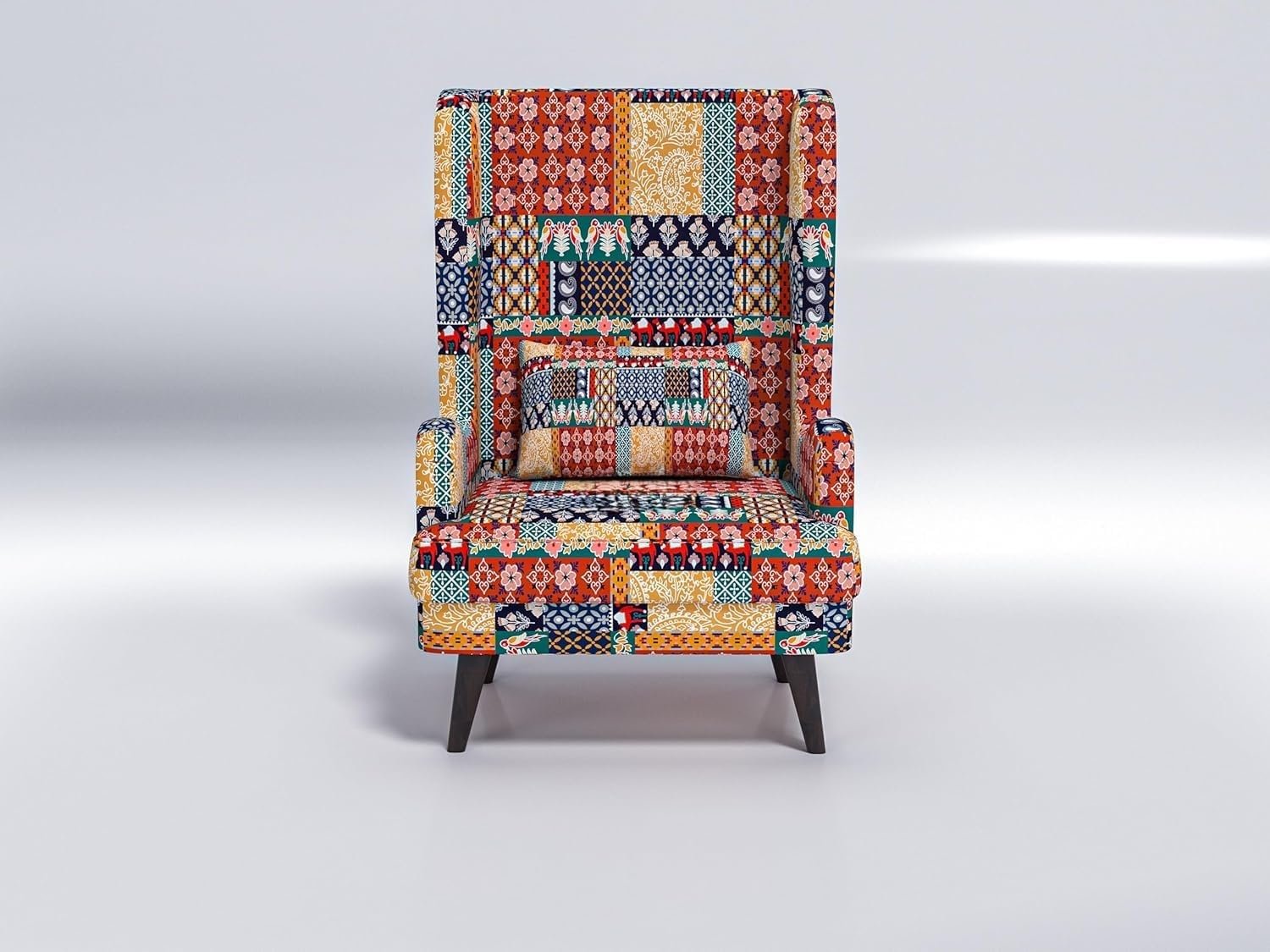 71t3TvRC+PL._SL1500_ Custom Decor Wooden Wing Chair Without Ottoman Stool | Wingback for Living Room | One Seater Sofa | High Density Foam | Accent Chair for Seating and Home Decor Furniture | (Marwadi, Without Ottoman) - Image 5