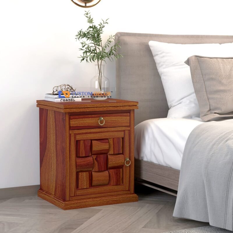 Custom Decor Sheesham Wood Traditional Bedside Table - Honey