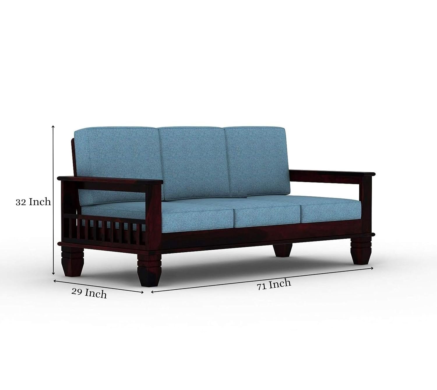 71v56K1iYIL._SL1500_ Custom Decor Sheesham Wood 3+1+1 Seater Sofa Set for Living Room | 5 Seater | Walnut Finish | Blue Fabric | Contemporary Style - Image 3