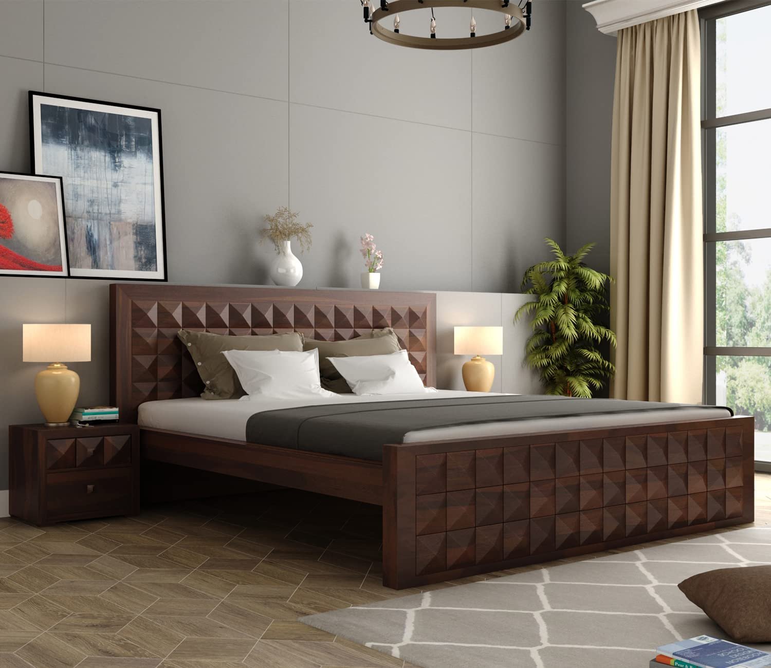 71vOZXem2wL._SL1500_ Custom Decor Sheesham Wood King & Queen Size Wooden Storage Bed Solid Back Rest Cushion Honey Finish (Queen, Deisgn 3)