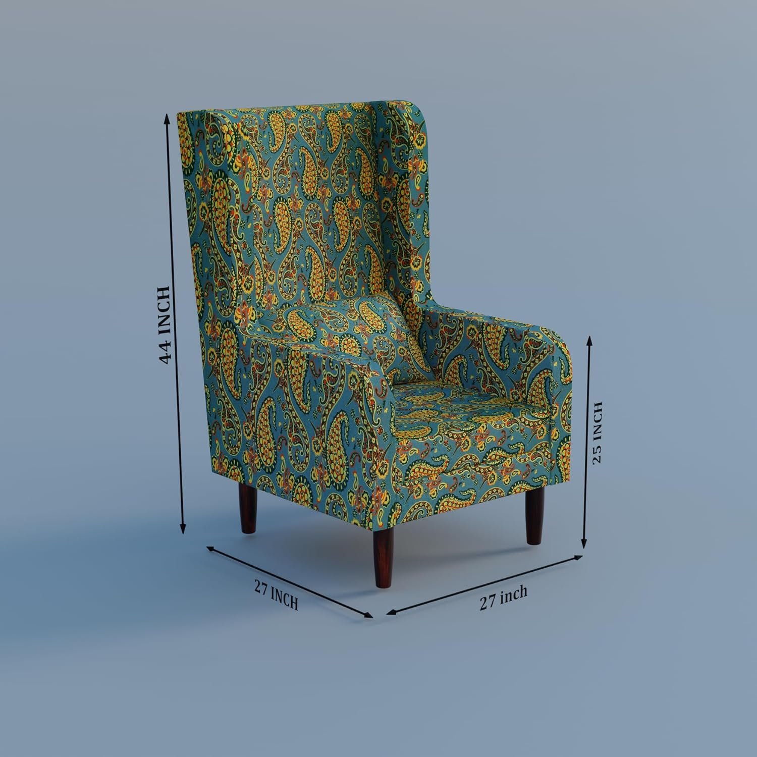 81-D8ogHS+L._SL1500_ Custom Decor Wooden Wing Chair with Ottoman Stool | Wingback for Living Room | One Seater Sofa | High Density Foam | Accent Chair for Seating and Home Decor Furniture | (Peacock Paisley, With Ottoman) - Image 3