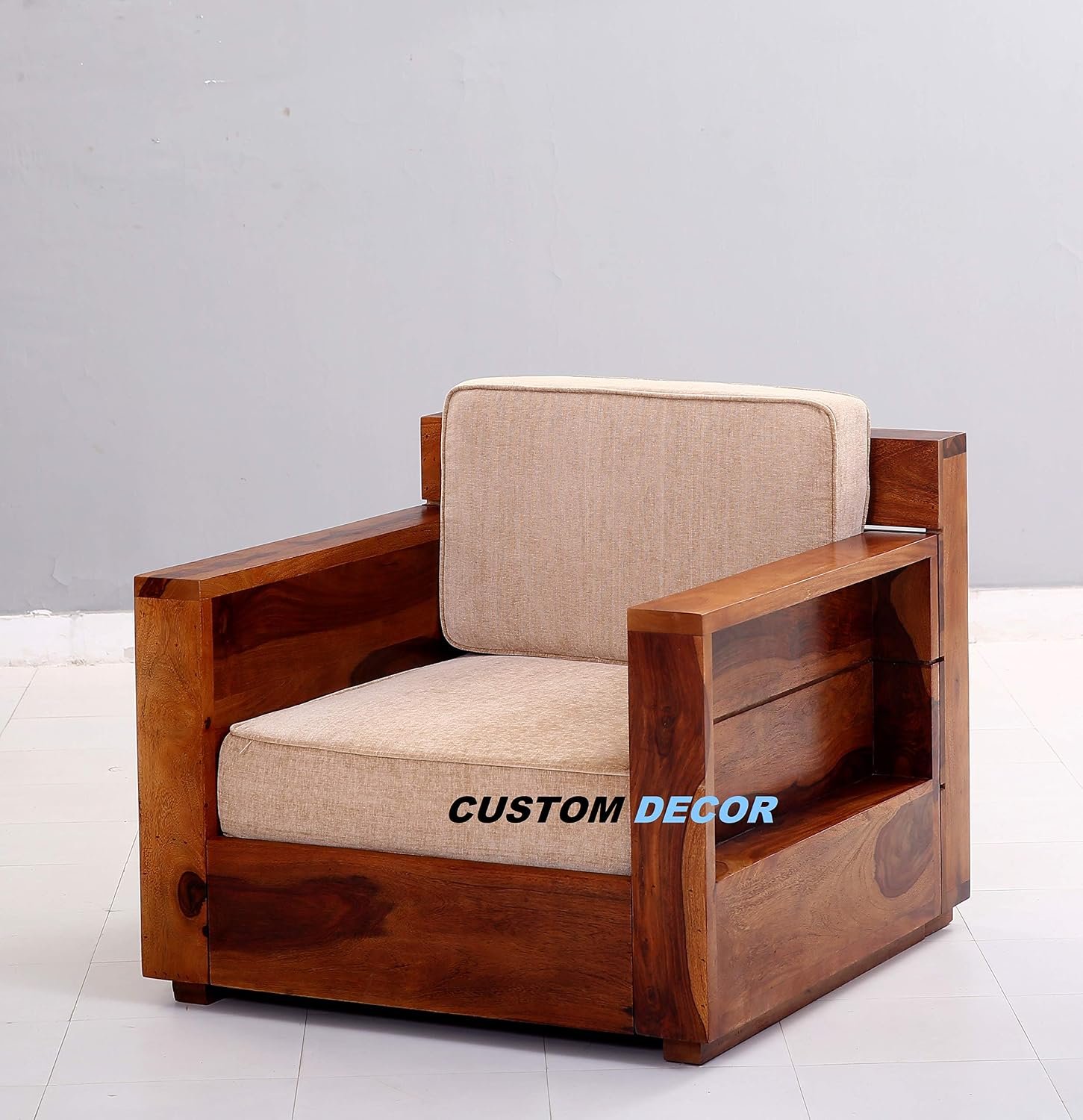 81-mXd5BXuL._SL1500_ Custom DecorSheesham Wood 1 Seater Natural Finish Single Sofa for Living Room