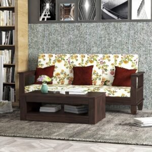 Custom Decor Wooden 3 Seater Sofa Set for Living Room and Office | 3 Seater Sofa Walnut Finish | (Walnut Dark, 3 Seater)