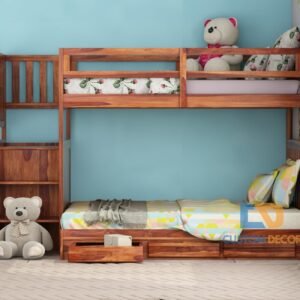 Custom Decor Sheesham Wood Bunk Bed | Wooden Double Bed Bed Furniture for Bedroom | Living Room | Home (Spring-N)