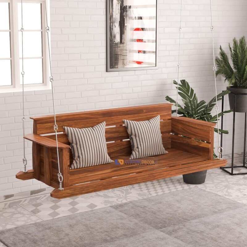 Custom Decor Sheesham Wood Jhula for Home Indoor, Garden Outdoor Wooden Large Swing DIY(Do-It-Yourself) (Natural)