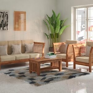 Custom Decor Sheesham Sofa Set for Living Room Wood Furniture | Office | Wooden Sofa Set 3+1+1 | Natural Teak Brown (3+1+1(New))