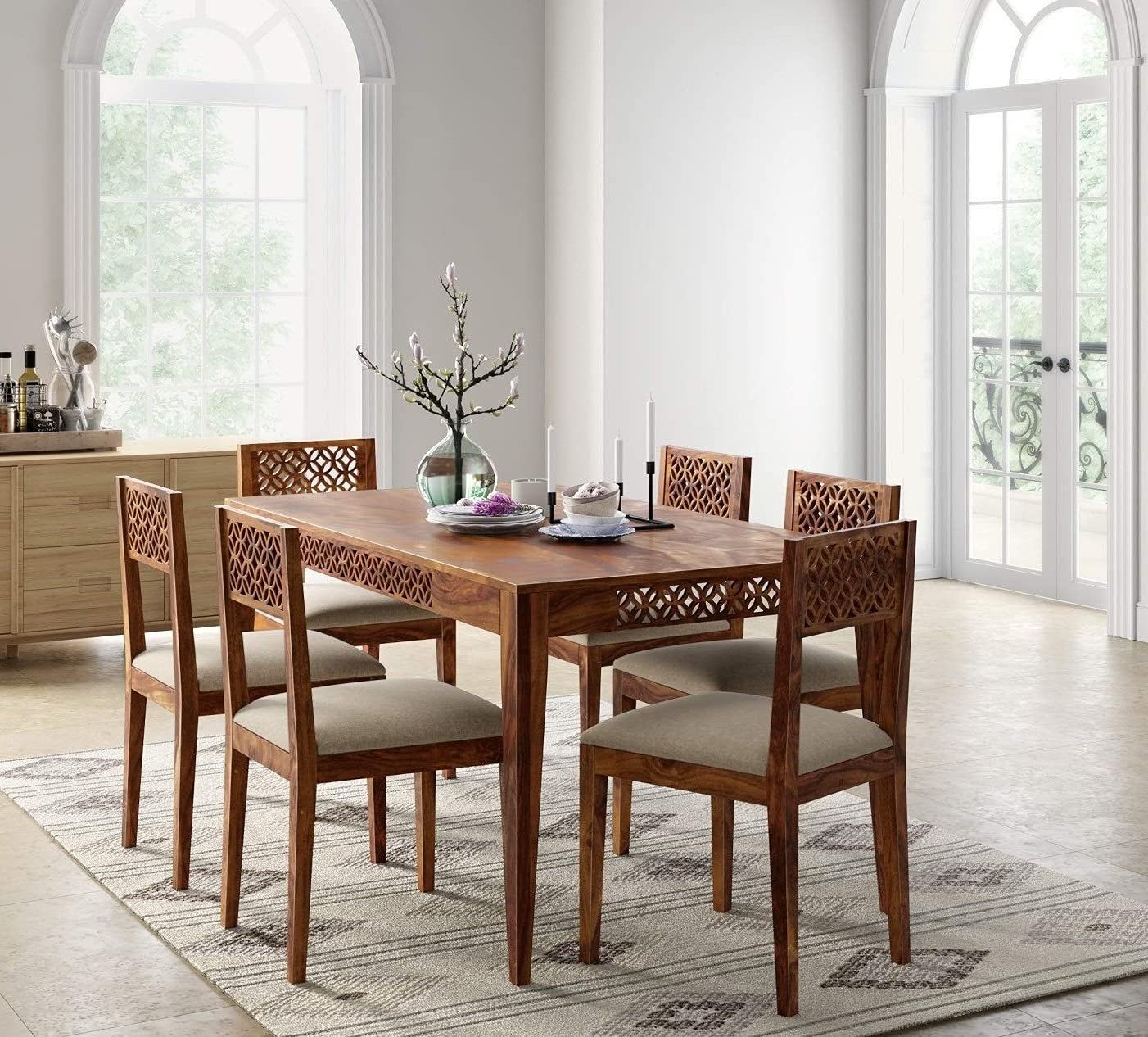 819SU3OY4JS._SL1402_ Custom Decor Homes PureWood 6 Seater Dining Set (Finish Color - Honey)
