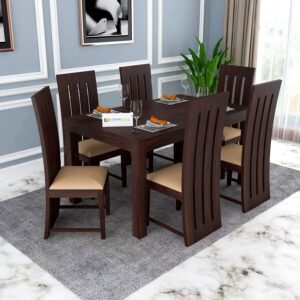 Custom Decor Sheesham Solid Wood Six Seater Dining Table with Six Foster Chairs for Dining Room & Restaurant | Finish - Warm Chestnut