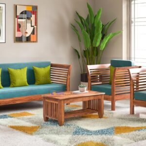 Custom Decor Sheesham Sofa Set for Living Room Wood Furniture | Office | Wooden Sofa Set 3+1+1 | Natural Teak Brown (3+1+1)