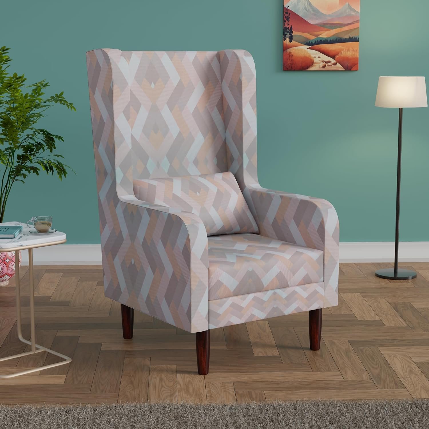 81+CYrkIUbL._SL1500_ Custom Decor Wooden Wing Chair with Ottoman Stool | Wingback for Living Room | One Seater Sofa | High Density Foam | Accent Chair for Seating and Home Decor Furniture | (Twilight Prism, with Ottoman) - Image 4