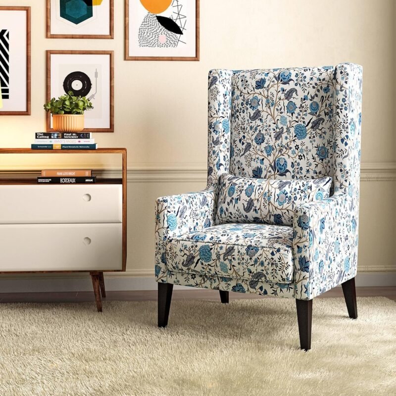 Custom Decor Wooden Wing Chair Without Ottoman Stool | Wingback for Living Room | One Seater Sofa | High Density Foam | Accent Chair for Seating and Home Decor Furniture | (Japanese, Without Ottoman)