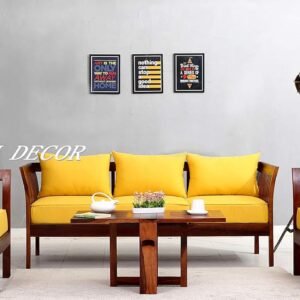 Custom Decor Solid Sheesham Wood 5 Seater Sofa Set for Living Room with Cushions Home and Office Furniture