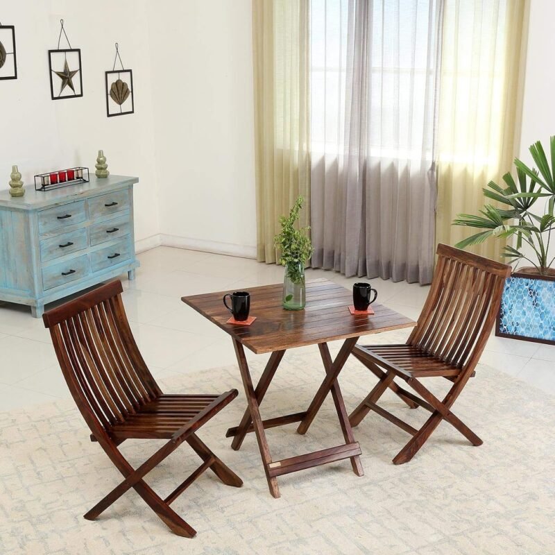 Custom Decor Solid Wood Folding Square Coffee Table Set with 2 Chairs in Provincial Lite Walnut Finish