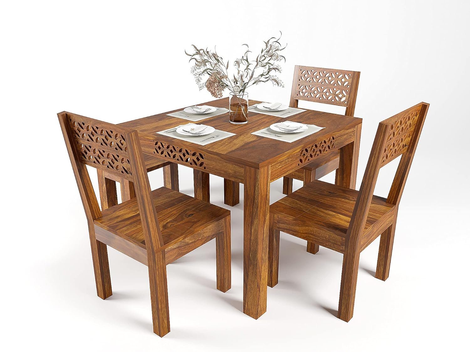 81F-x1YWsKL._SL1500_ Custom Decor Solid Wood CNC 4 Seater Dining Set in Provincial Teak Finish Dining Set and Chairs (4 Seater Dining Table, Bench Dining Set) - Image 4