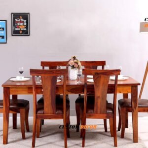 Custom Decor Sheesham Wood Dining Table for Living Room with 6 Chairs | Provincial Teak Finish All (6 Seater Dining Table, 6 Seater with Drawer | Honey Teak Finish)