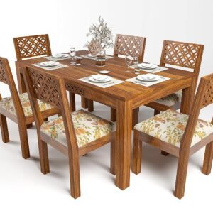 Custom Decor Solid Wood Dining Table 6 Seater | Six Seater Dinning Table with 4 Chairs & 1 Bench for Home & Restaurant | Dining Room Set | Sheesham Wood, Honey Finish (6 Seater, Honey with Cushion)