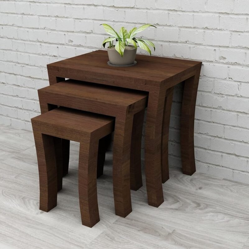 Custom Decor Elmora Brown Solid Wooden Nesting Tables Set of 3 - Walnut Finish