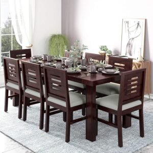 Custom Decor Sheesham Wood Wooden Dining Table Set with 8 Chairs | Home and Living Room | Chestnut Finish