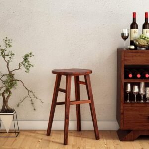 Custom Decor Solid Sheesham Wood Japanese Style Bar Stool - Teak Finish
