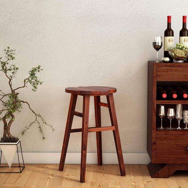 Custom Decor Solid Sheesham Wood Japanese Style Bar Stool - Teak Finish