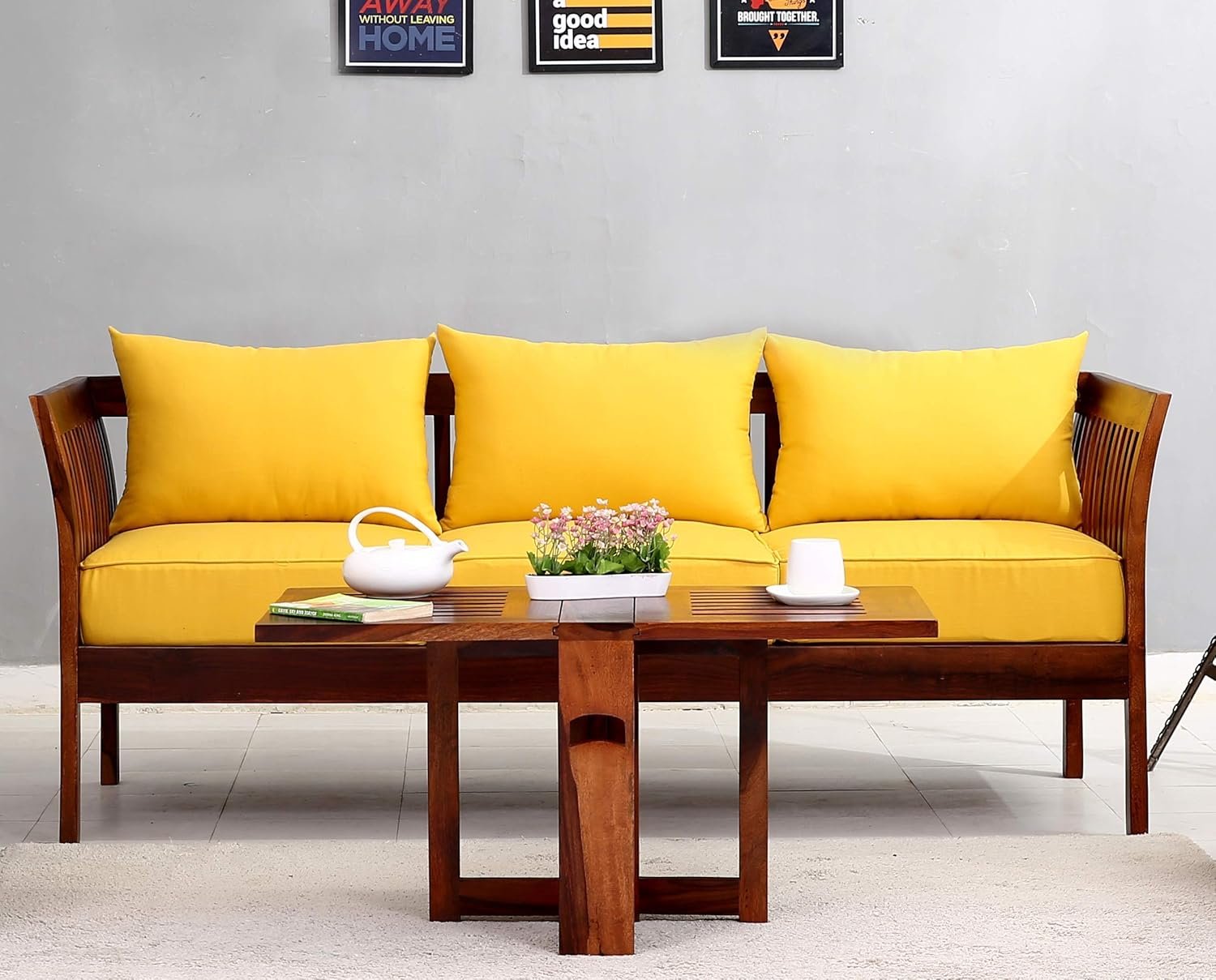 81W4lU9mgsL._SL1500_ Custom Decor Sheesham Sofa Set for Living Room Wood Furniture | Office | Wooden Sofa Set 3+1 | Walnut Brown (3+1) - Image 3