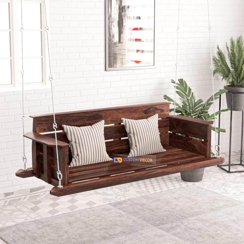 Custom Decor Sheesham Wood Jhula for Home Indoor, Garden Outdoor Wooden Large Swing DIY(Do-It-Yourself) (Walnut)