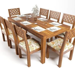 Custom Decor Solid Wood Dining Table 8 Seater with Chair | Dining Room Furniture | Dining Table 8 Seater Set Wooden | Dining Table Set | Sheesham Wood | Teak Finish