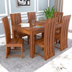 Custom Decor Wood Dinning Table 6 Seater with Foster Chair | Wooden Dining Table with 6 Chairs - Honey Finish