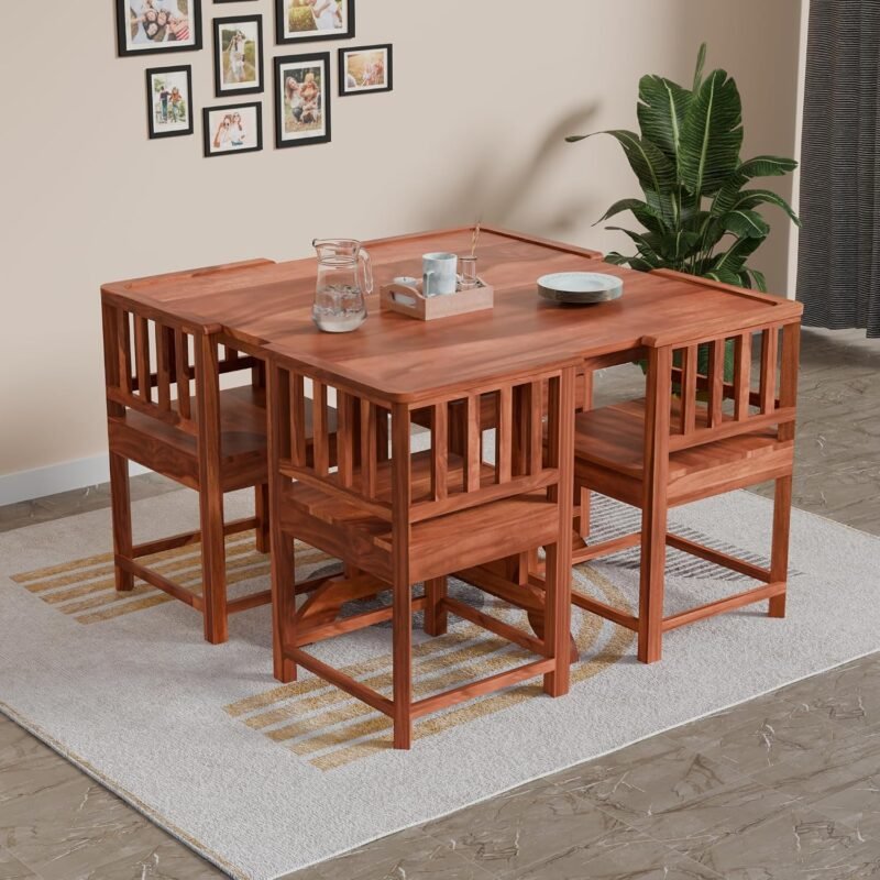 Custom Decor Solid Sheesham Wood 4 Seater Dining Table for Living Room, Home Hall, Hotel | Dinner Restaurant Wooden Dining Table Dining Room Set Home & Kitchen |