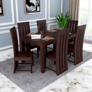 Custom Decor Sheesham Solid Wood Six Seater Dining Table with Six Foster Top Chairs for Dining Room & Restaurant | Finish - Warm Chestnut