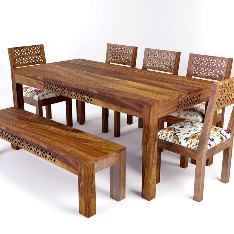 Custom Decor Solid Wood Dining Table 8 Seater with Chair | Dining Room Furniture