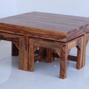 Custom Decor Japanese Style Contemporary Coffee Table with 4 stools (Sheesham Wood)