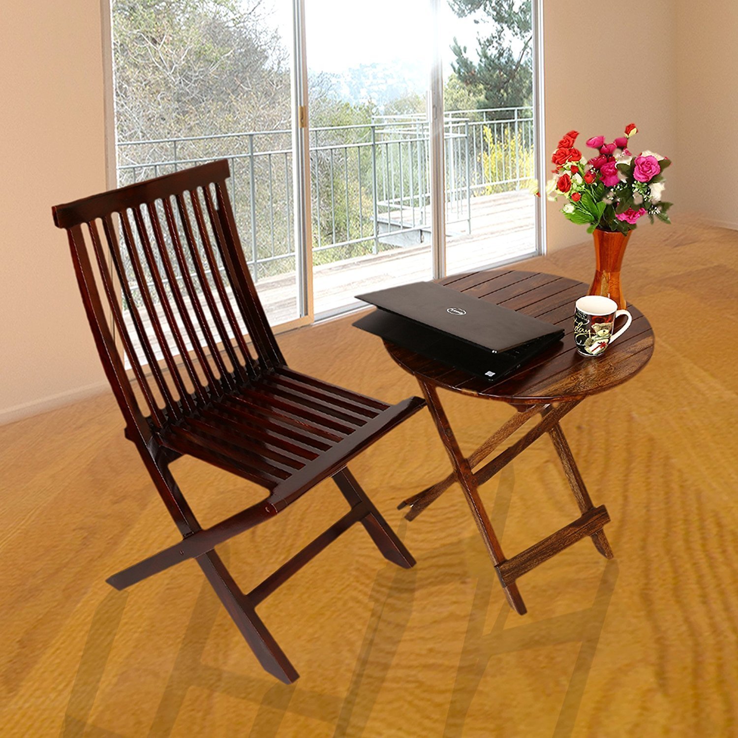 81kl73FtXcL._SL1500_ Custom Decor 2 Piece Dining Set Cappuccino Folding Chair and Round Table (Dark Mahogany Finish)
