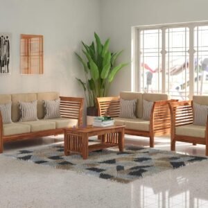 Custom Decor Sheesham Sofa Set for Living Room Wood Furniture | Office | Wooden Sofa Set | Natural Teak Brown (3+2+1(New))