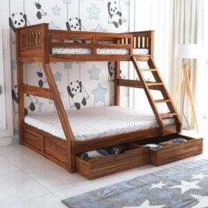 Custom Decor Sheesham Wood Bunk Bed | Wooden Double Bed Bed Furniture for Bedroom | Living Room | Home (Taper-N)