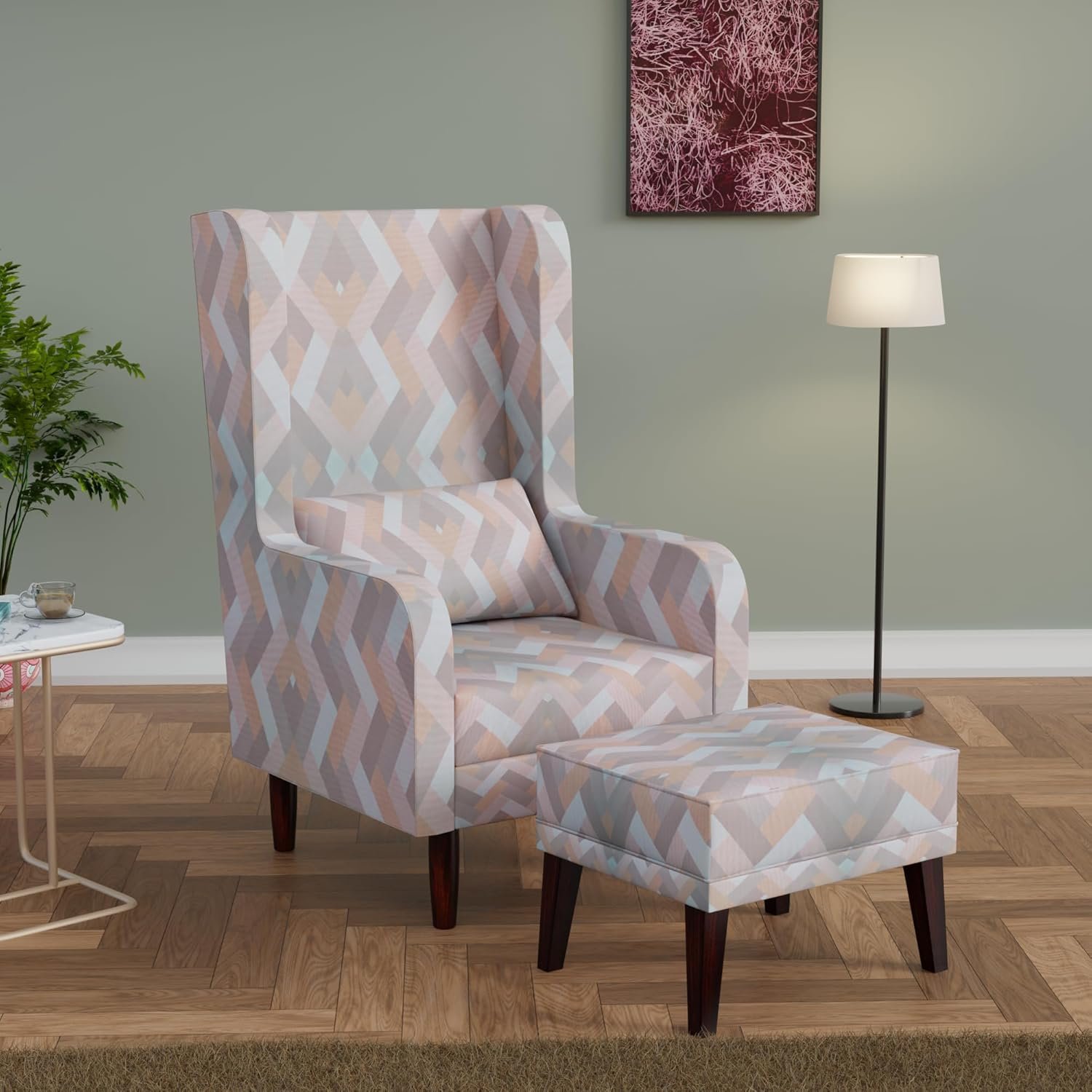 81qSx4Qe7ZL._SL1500_ Custom Decor Wooden Wing Chair with Ottoman Stool | Wingback for Living Room | One Seater Sofa | High Density Foam | Accent Chair for Seating and Home Decor Furniture | (Twilight Prism, with Ottoman)