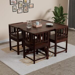 Custom Decor Solid Sheesham Wood 4 Seater Dining Table for Living Room, Home Hall, Hotel | Dinner Restaurant Wooden Dining Table Dining Room Set Home & Kitchen | Walnut Finish |