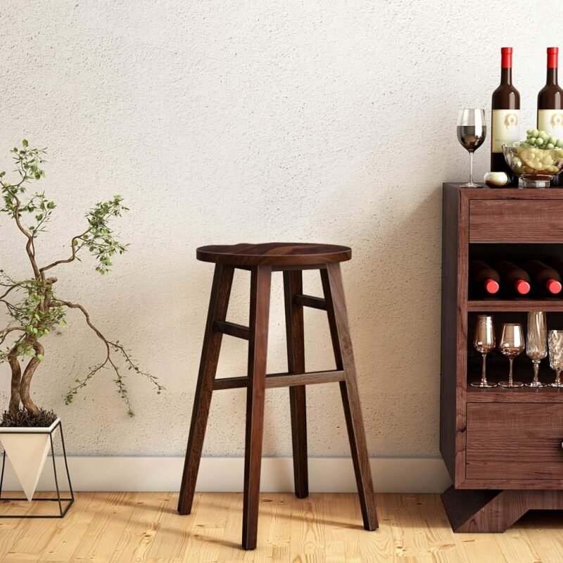 Custom Decor Solid Sheesham Wooden Japanese Style Bar Stool - Walnut Finish