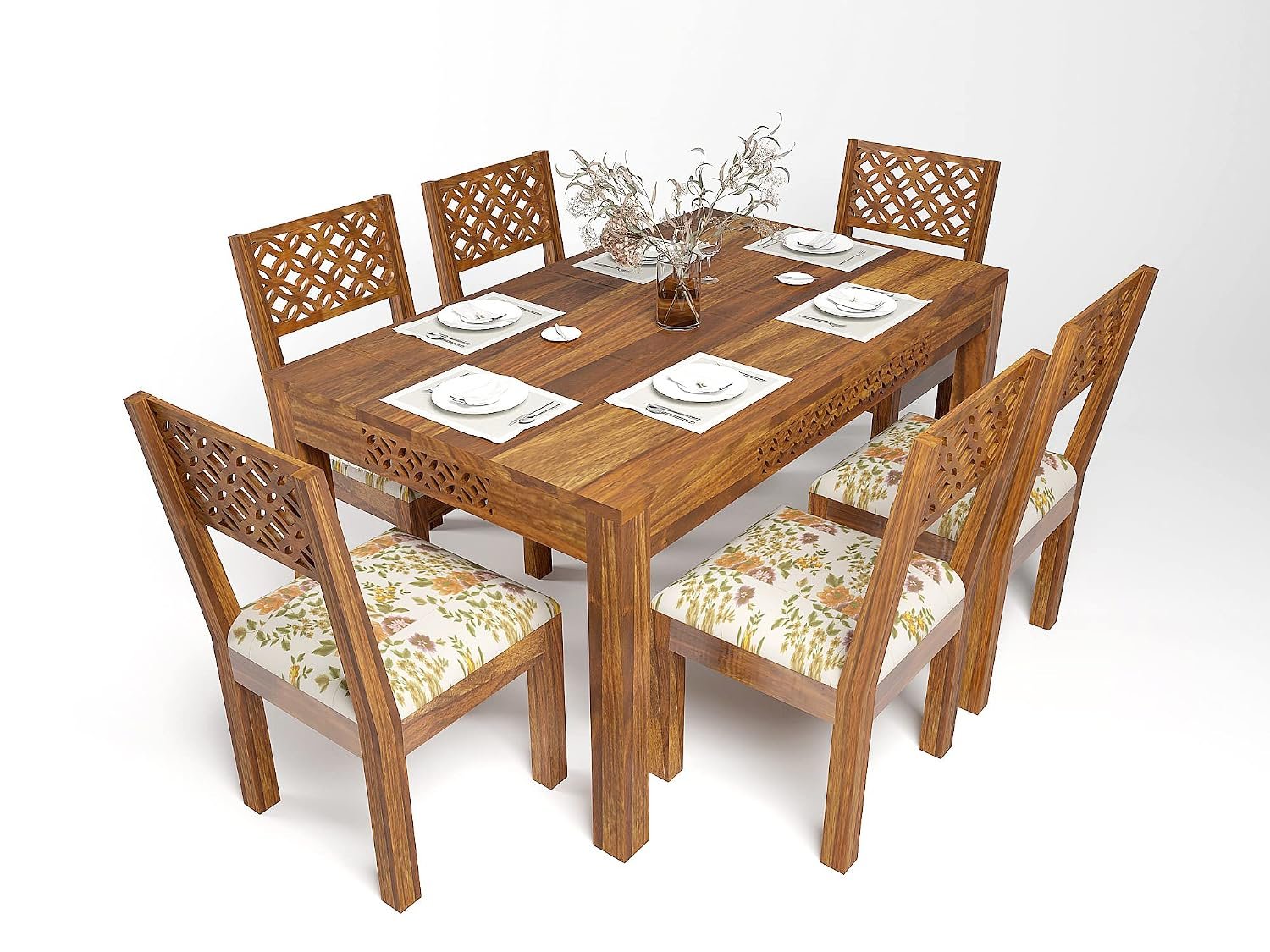 81zM4Qhvb+L._SL1500_ Custom Decor Solid Wood Dining Table 6 Seater with Chair | Dining Room Furniture | Dining Table 6 Seater Set Wooden - Image 4